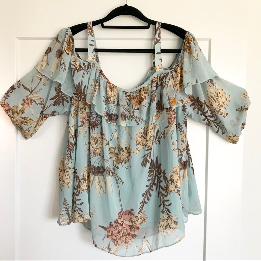 Teal Cold Shoulder Top with Ruffles